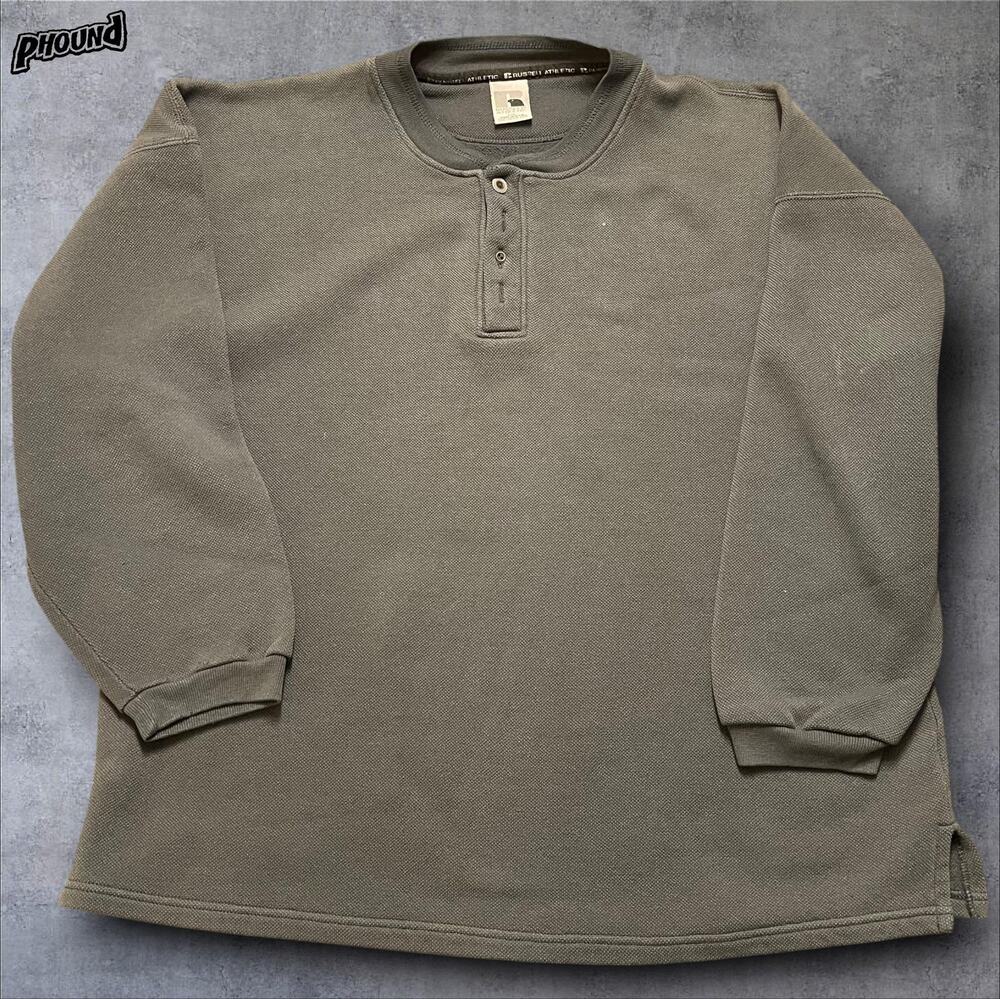 Russell Athletic Shirt Mens 2XL Henley Long Sleeve Waffle
